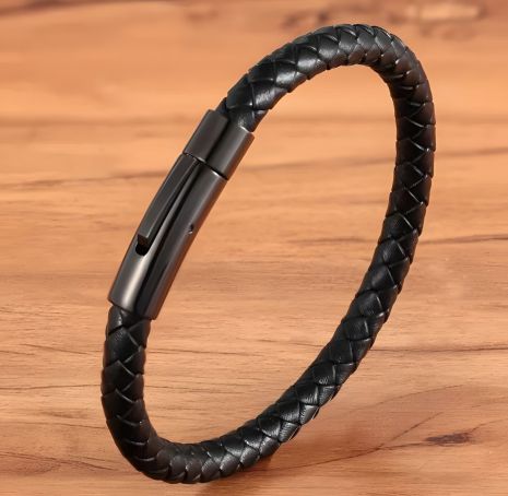 Чорний шкіряний браслет на застібці для чоловіків і жінок