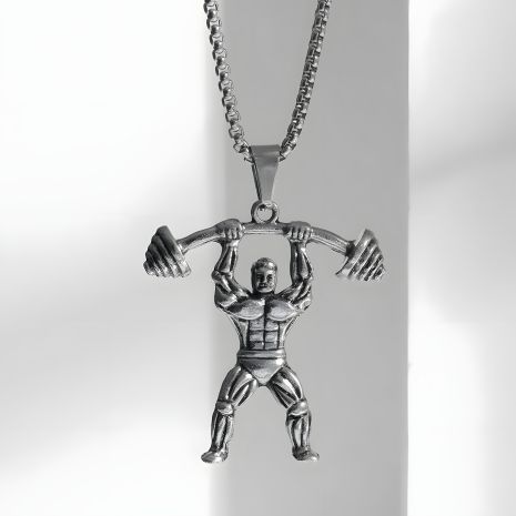 Ланцюжок-кулон чоловічий Атлет зі штангою (паверліфтинг біжутерія)