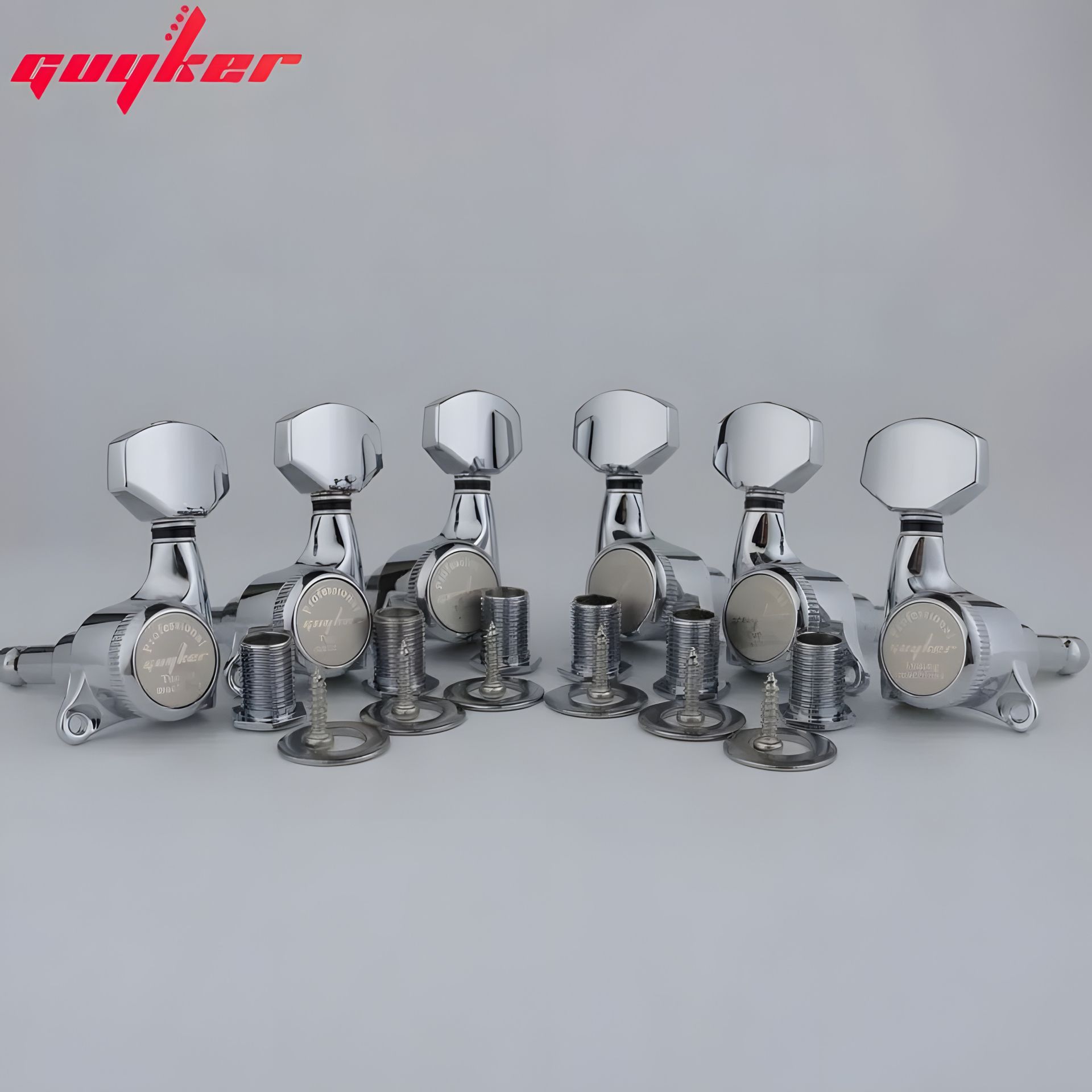 Хромированные гитарные колки Guyker 3R + 3L локовые для Yamaha, Cort, ESP, Gibson elite Хромированные гитарные колки Guyker 3R + 3L локовые для Yamaha, Cort, ESP, Gibson elite