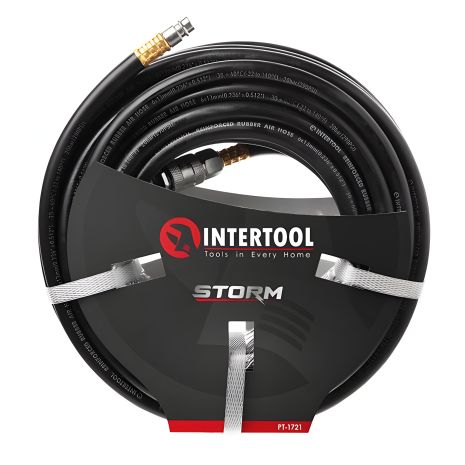 Шланг гумовий повітряний, армований, до 20 атм, 6×13 мм, 20 м, зі швидкороз'ємними з'єднаннями, STORM INTERTOOL PT-1721