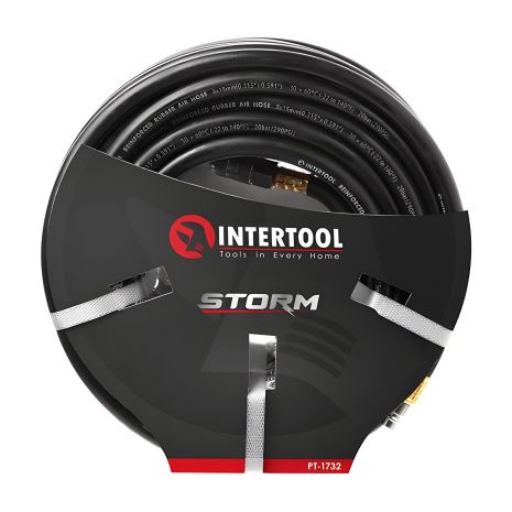 Шланг гумовий повітряний, армований, до 20 атм, 8×15 мм, 20 м, зі швидкороз'ємними з'єднаннями, STORM INTERTOOL PT-1732 Шланг гумовий повітряний, армований, до 20 атм, 8×15 мм, 20 м, зі швидкороз'ємними з'єднаннями, STORM INTERTOOL PT-1732