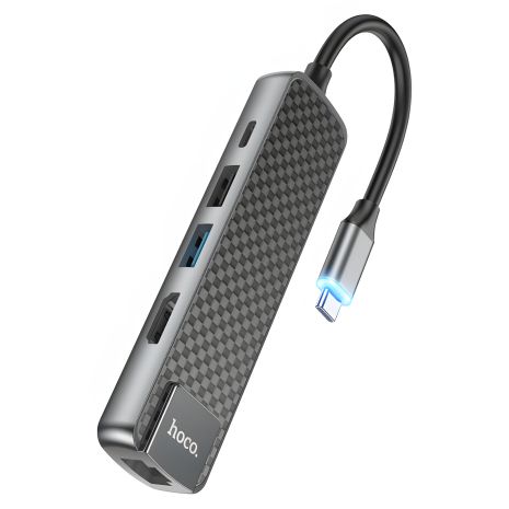 Мультіадаптер хаб Hoco HB23 5в1 Type-C to USB 3.0/USB 2.0/HDMI/Type-C/RJ45 PD 60W 0.135m