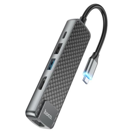 Мультиадаптер хаб Hoco HB23 5в1 Type-C to USB 3.0 (F)/ USB 2.0 (F)/ HDMI (F)/ Type-C (F)/ RJ45 (F) PD 60W 0.135m