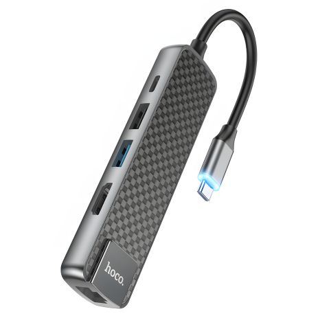 Мультиадаптер хаб Hoco HB23 5в1 Type-C to USB 3.0 (F)/ USB 2.0 (F)/ HDMI (F)/ Type-C (F)/ RJ45 (F) PD 60W 0.135m Мультиадаптер хаб Hoco HB23 5в1 Type-C to USB 3.0 (F)/ USB 2.0 (F)/ HDMI (F)/ Type-C (F)/ RJ45 (F) PD 60W 0.135m