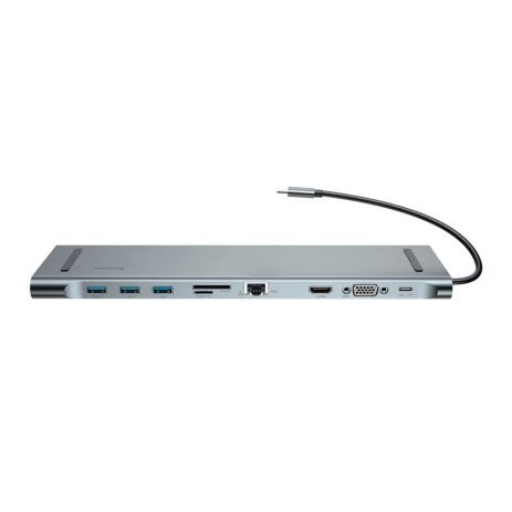 USB-Hub Baseus Enjoyment Series Type-C Notebook HUB Adapter (GrayPD/HDMI/VGA/RJ45/SD/USB*3/Adapter) CATSX-F0G