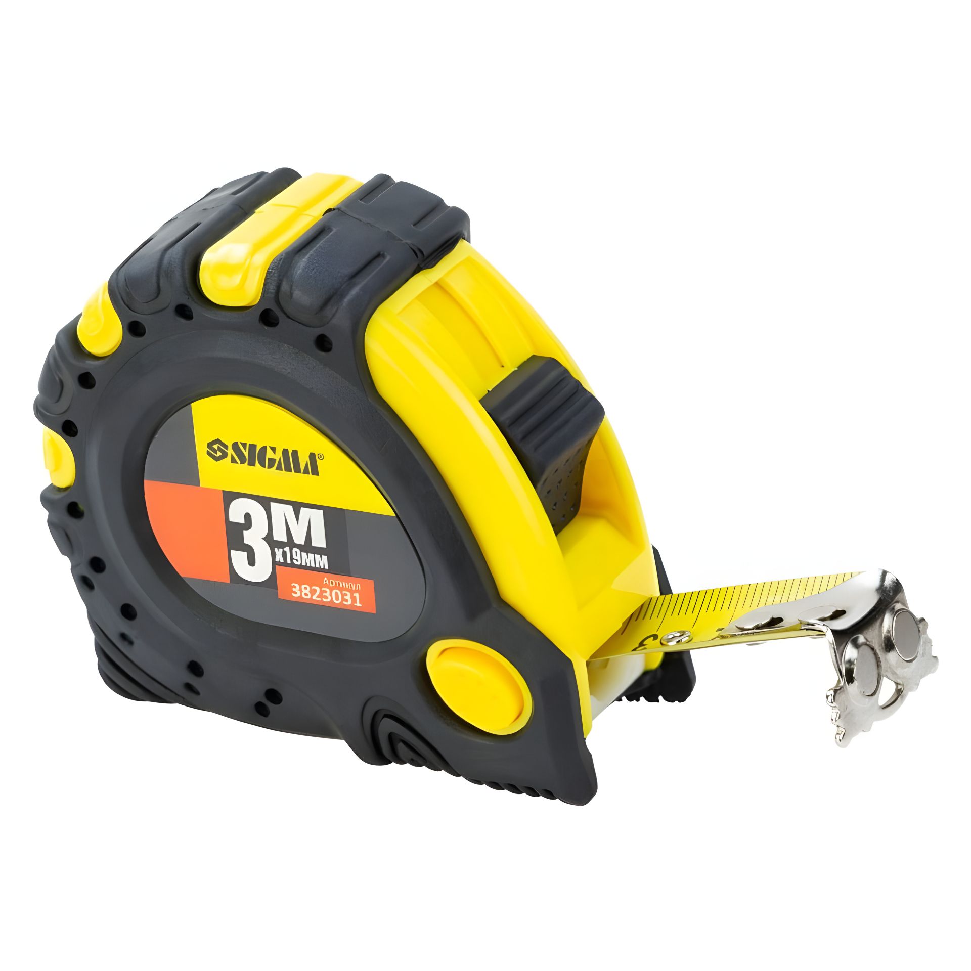 Магнітна рулетка JT з фіксатором і гальмом, 3м×19мм, SIGMA 3823031 Магнітна рулетка JT з фіксатором і гальмом, 3м×19мм, SIGMA 3823031