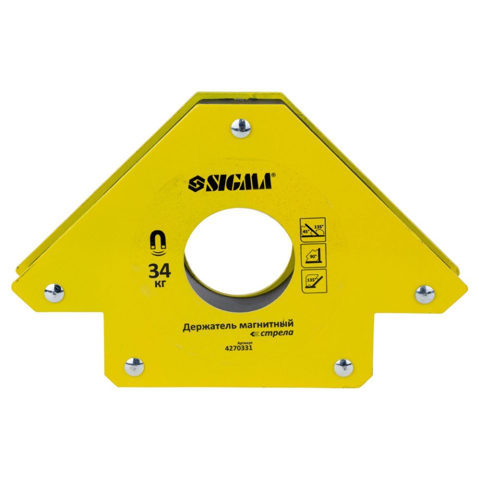 Магнит для сварки стрела 34кг 110×110мм (45, 90, 135°) SIGMA 4270331 Магнит для сварки стрела 34кг 110×110мм (45, 90, 135°) SIGMA 4270331
