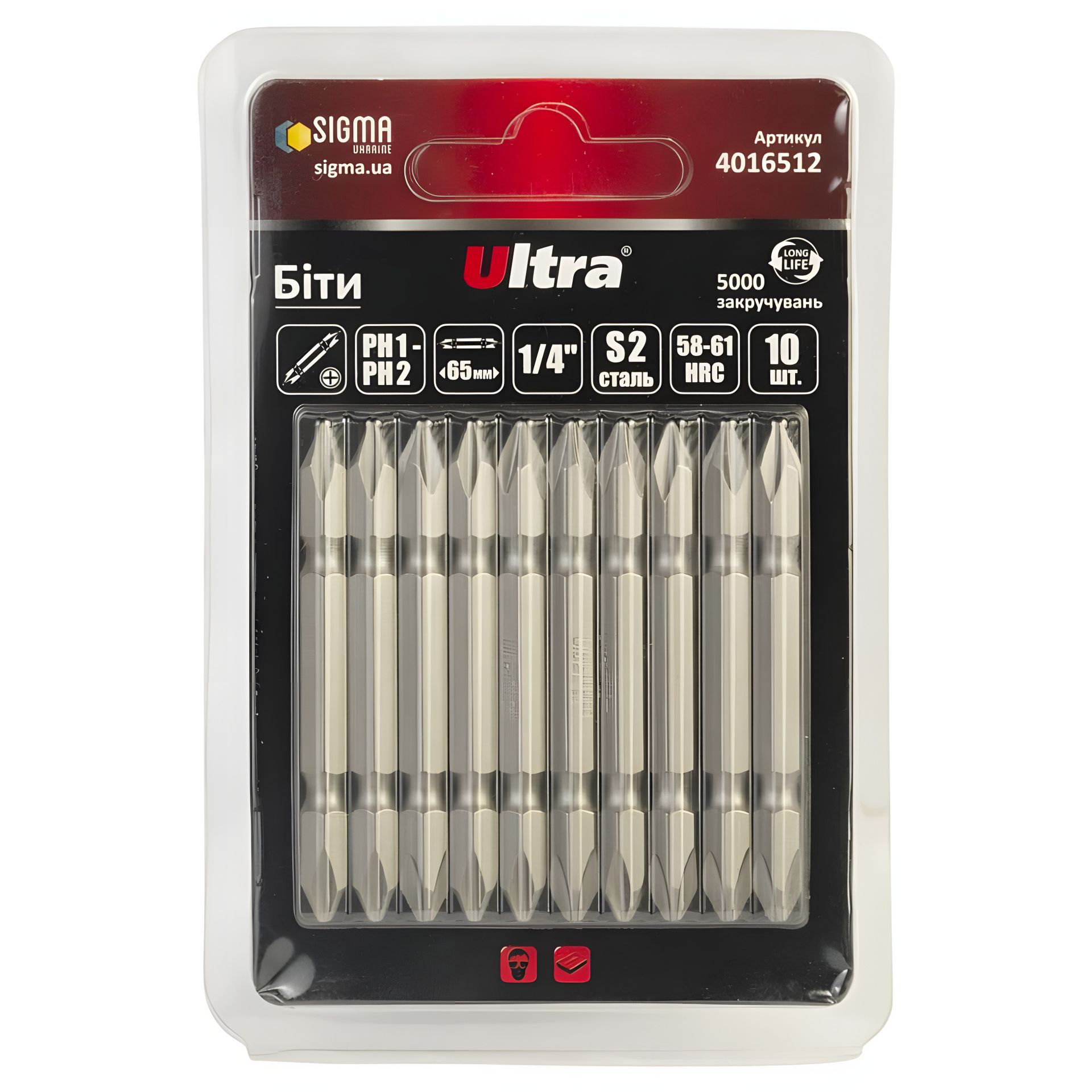 Біти PH1-PH2×65мм ¼" 10шт S2 (блістер) ULTRA 4016512 Біти PH1-PH2×65мм ¼" 10шт S2 (блістер) ULTRA 4016512