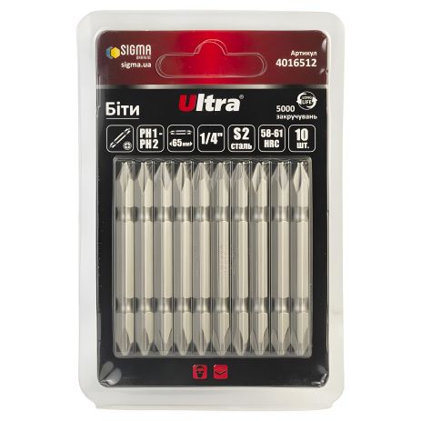 Биты PH1-PH2×65мм ¼" 10шт S2 (блистер) ULTRA 4016512 Биты PH1-PH2×65мм ¼" 10шт S2 (блистер) ULTRA 4016512
