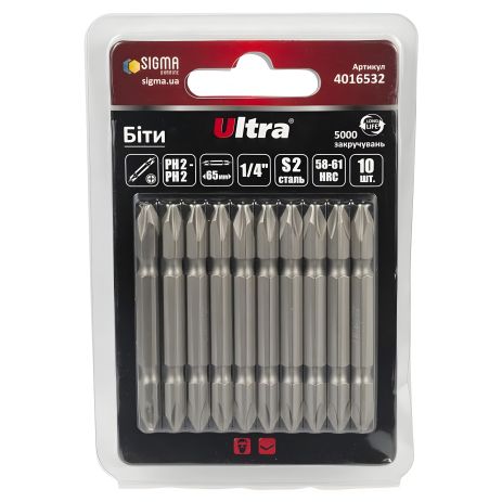 Биты PH2-PH2×65мм ¼" 10шт S2 (блистер) ULTRA 4016532 Биты PH2-PH2×65мм ¼" 10шт S2 (блистер) ULTRA 4016532