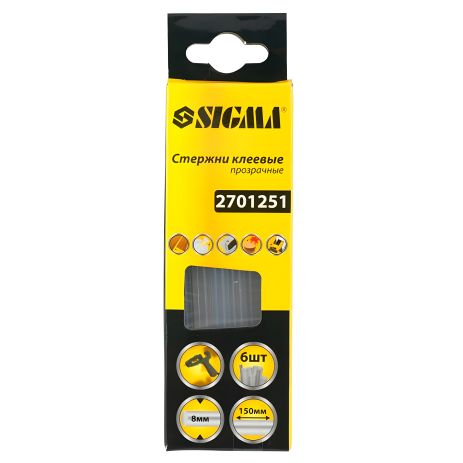 Клеевые стержни Ø8×150мм (прозрачные), 6шт SIGMA 2701251