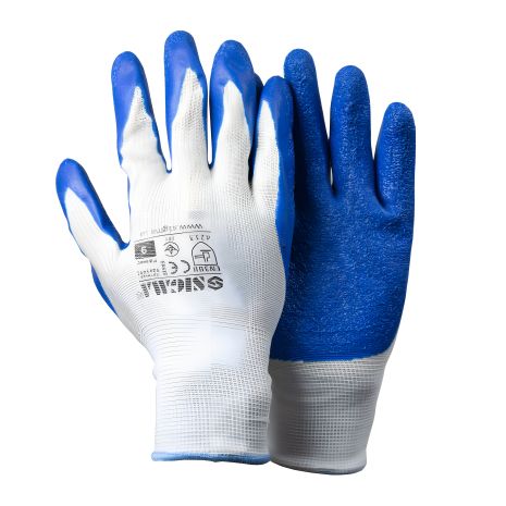 Рукавички трикотажні із частковим латексним покриттям кринкл р9 (сині, манжет) SIGMA 9445491 Рукавички трикотажні із частковим латексним покриттям кринкл р9 (сині, манжет) SIGMA 9445491