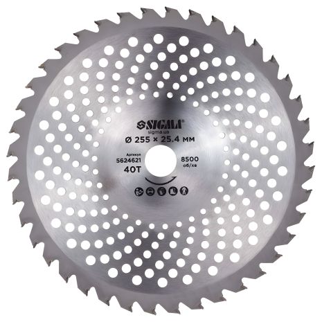 Триммерный диск с твердосплавными напайками Ø255×25.4 мм, 40Т, волнообразный SIGMA 5624621