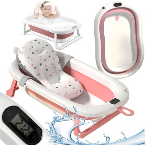 Дитяча складна ванна з рожевою подушкою і термометром Kanzaa