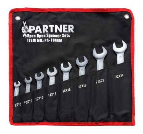 Набір ключів ріжкових 8 предметів (8х10-22х24мм).на полотні Partner FORSAGE PA-1008M
