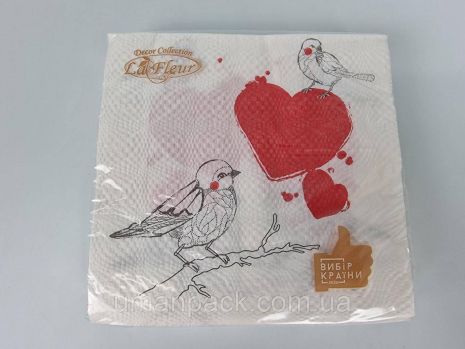 Двоєрвейна серветка на весілля (ZZHZ, 16pcs) La Fleur Birds In Love (996) (1 упаковка)