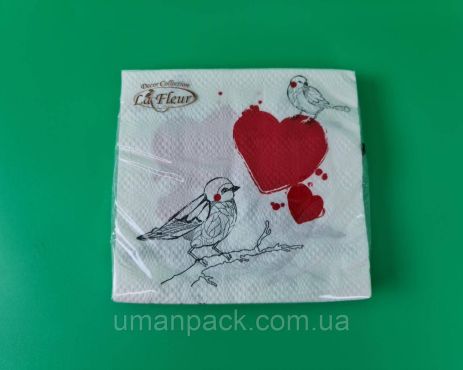 Двоєрвейна серветка на весілля (Zzhzz, 20pcs) La Fleur Birds In Love (996) (1 упаковка)