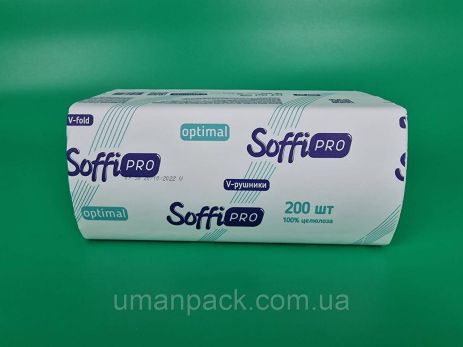 Рушник паперовий v-складка біле (200листів) SoffiPro Optimal (1 пачка)