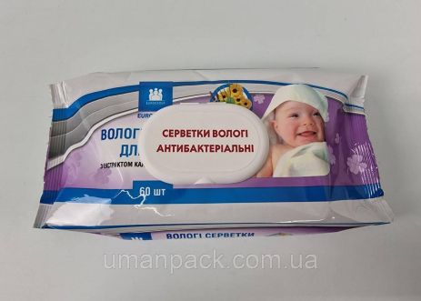 Влажная салфетка 60 шт с клапаном "EUROGROUP" С экстрактом календулы и витамином Е (1 пачка)