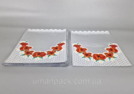 Пакет с рисунком для упаковки подарков (30*40) №433 фольгированный (ажурный) "Маки" (100 шт)