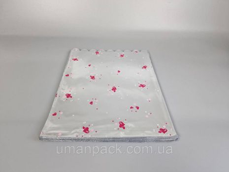 Пакет с рисунком для упаковки подарков (30*40) №431 (1) фольгированный (ажурный) "Красное сердце" (100 шт)