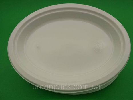 Одноразовая овальная пластиковая тарелка 310 mm белая (50 шт)