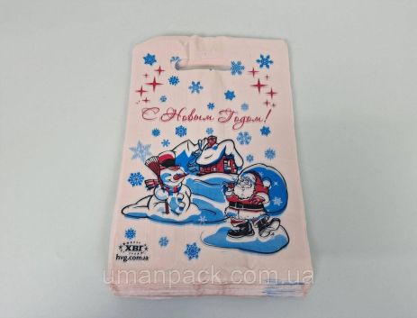 Пакет з прорізною ручкою банан (20*30) "NG Santa Claus та Snowman" HVG (100 PCS) Поліетиленові мішки з мішками