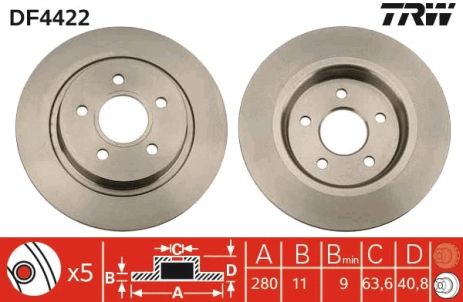 Диск тормозной VOLVO (CHANGAN), FORD FOCUS, FORD C-MAX, TRW (DF4422)