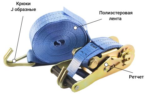 Ремінь стяжний, гак-гак, тріскачка, 7 м, 40 мм 135 мм