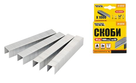Закаленные скобы R53, 14 мм, 1000 шт, MASTERTOOL 41-0314