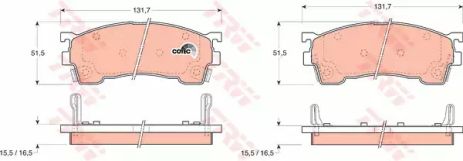 Комплект тормозных колодок HAIMA (FAW), EUNOS 500, FORD ASIA, TRW (GDB1139)