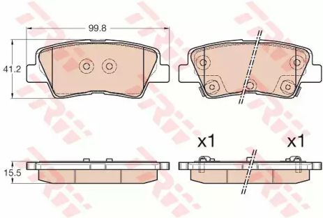 Комплект гальмівних колодок TOYOTA COROLLA, HYUNDAI i30, KIA CERATO, TRW (GDB3537)