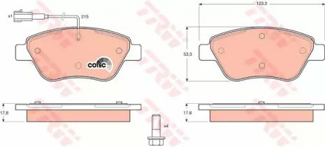Комплект тормозных колодок PEUGEOT BIPPER, CITROËN NEMO, ALFA ROMEO, TRW (GDB1482)