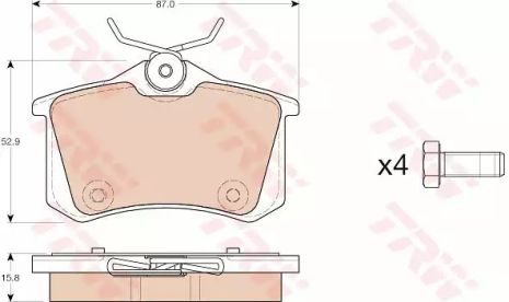 Комплект тормозных колодок CITROËN C4, PEUGEOT 208, PEUGEOT 2008, TRW (GDB1973)