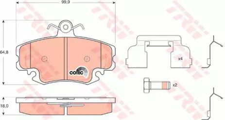 Комплект гальмівних колодок LADA LARGUS, DACIA SANDERO, RENAULT TWINGO, TRW (GDB1634)