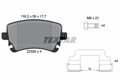 Комплект тормозных колодок AUDI A6, BENTLEY FLYING, BENTLEY CONTINENTAL, TEXTAR (2332607)