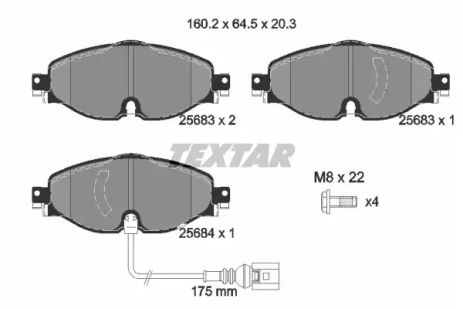 Комплект гальмівних колодок SKODA OCTAVIA, SEAT LEON, AUDI A3, TEXTAR (2568301)