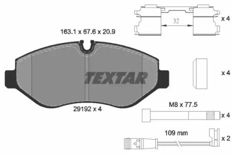 Комплект тормозных колодок MB (FJDA), DODGE SPRINTER, FREIGHTLINER SPRINTER, TEXTAR (2919202)