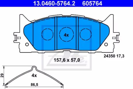 Комплект гальмівних колодок LEXUS ES, TOYOTA CAMRY, TOYOTA AURION, ATE (13046057642)