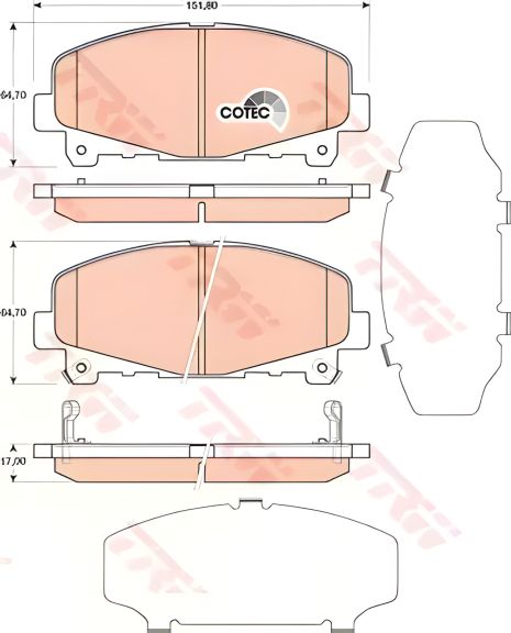 Комплект гальмівних колодок ACURA TLX, HONDA ACCORD, TRW (GDB3477) - Brake Pad TRW Комплект гальмівних колодок ACURA TLX, HONDA ACCORD, TRW (GDB3477) - Brake Pad TRW