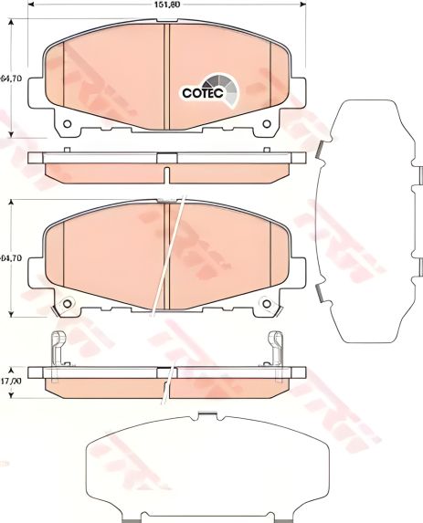 Комплект гальмівних колодок ACURA TLX, HONDA ACCORD, TRW (GDB3477) - Brake Pad TRW