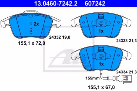 Комплект гальмівних колодок AUDI Q3, SEAT ALHAMBRA, VW TIGUAN, ATE (13046072422)