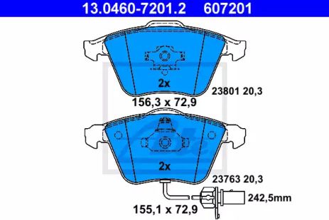 Комплект тормозных колодок SEAT EXEO, AUDI A4, AUDI A6, ATE (13046072012)