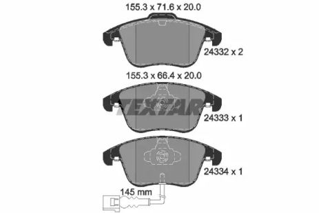 Комплект гальмівних колодок BORGWARD BX5, AUDI Q3, SEAT ALHAMBRA, TEXTAR (2433301)