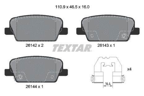 Комплект тормозных колодок HYUNDAI PALISADE, HYUNDAI SANTA, TEXTAR (2614201)