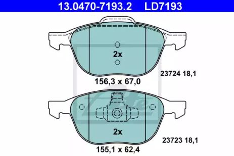 Комплект гальмівних колодок MAZDA 5, FORD C-MAX, VOLVO V40, ATE (13047071932)