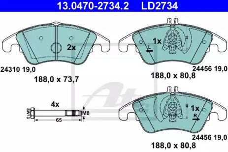 Комплект гальмівних колодок MB CLS, MB SLC, MB C-CLASS, ATE (13047027342)