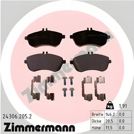 Комплект тормозных колодок для MB C-CLASS и E-CLASS, ZIMMERMANN (243062052) Комплект тормозных колодок для MB C-CLASS и E-CLASS, ZIMMERMANN (243062052)