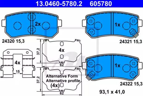 Комплект тормозных колодок KIA SPORTAGE, HYUNDAI ix35, HYUNDAI i20, ATE (13046057802)