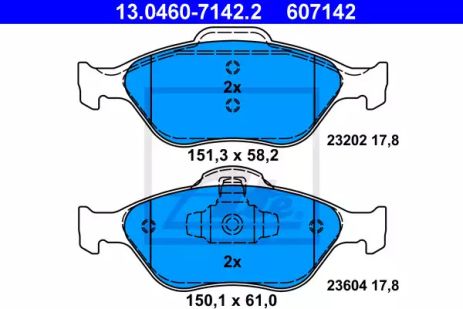 Комплект тормозных колодок TOYOTA YARIS, MAZDA 2, FORD FIESTA, ATE (13046071422)